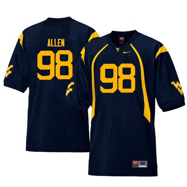 NCAA Men's Tyrese Allen West Virginia Mountaineers Navy #98 Nike Stitched Football College Throwback Authentic Jersey VL23D51SF